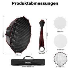 Multiblitz Deep Rota Softbox SF-120 Bowens mit Grid und Diffusoren, Lichtformer für Studioblitz und LED Dauerlicht, Lichtdiffusor für Porträtfotografie und Videobeleuchtung