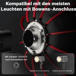 Multiblitz Deep Rota Softbox SF-120 Bowens mit Grid und Diffusoren, Lichtformer für Studioblitz und LED Dauerlicht, Lichtdiffusor für Porträtfotografie und Videobeleuchtung