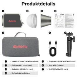 Multiblitz MB-PL LED 100B Fotolicht 100 W Bi Color COB LED Licht mit Akku
