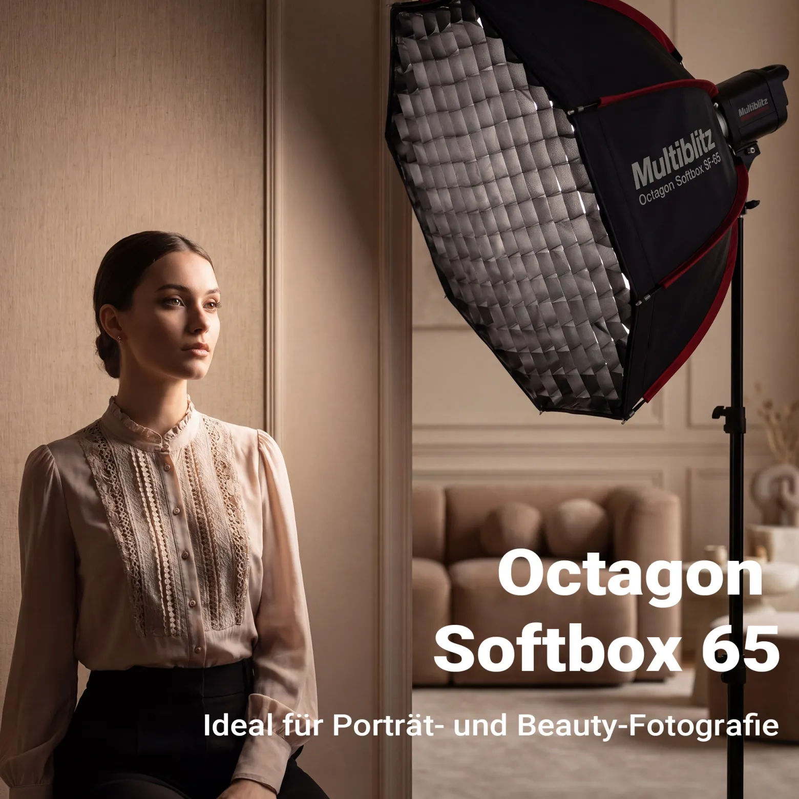 Multiblitz Octagon Softbox SF-65 Bowens mit Grid und Diffusoren, Lichtformer für Studioblitz und LED Dauerlicht, Lichtdiffusor für Porträtfotografie und Videobeleuchtung
