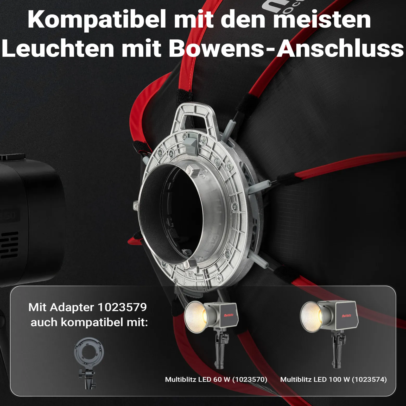 Multiblitz Octagon Softbox SF-65 Bowens mit Grid und Diffusoren, Lichtformer für Studioblitz und LED Dauerlicht, Lichtdiffusor für Porträtfotografie und Videobeleuchtung