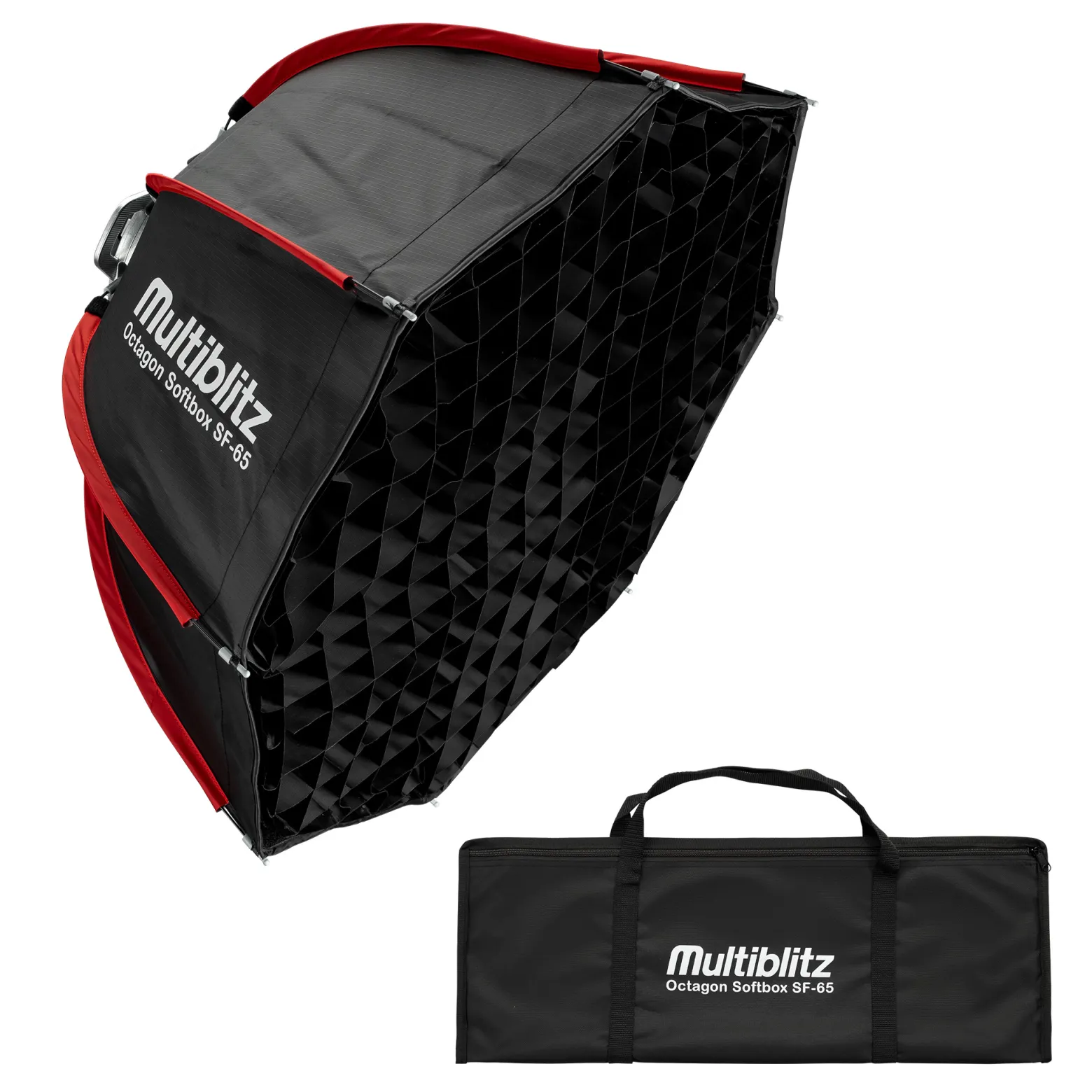 Multiblitz Octagon Softbox SF-65 Bowens mit Grid und Diffusoren, Lichtformer für Studioblitz und LED Dauerlicht, Lichtdiffusor für Porträtfotografie und Videobeleuchtung
