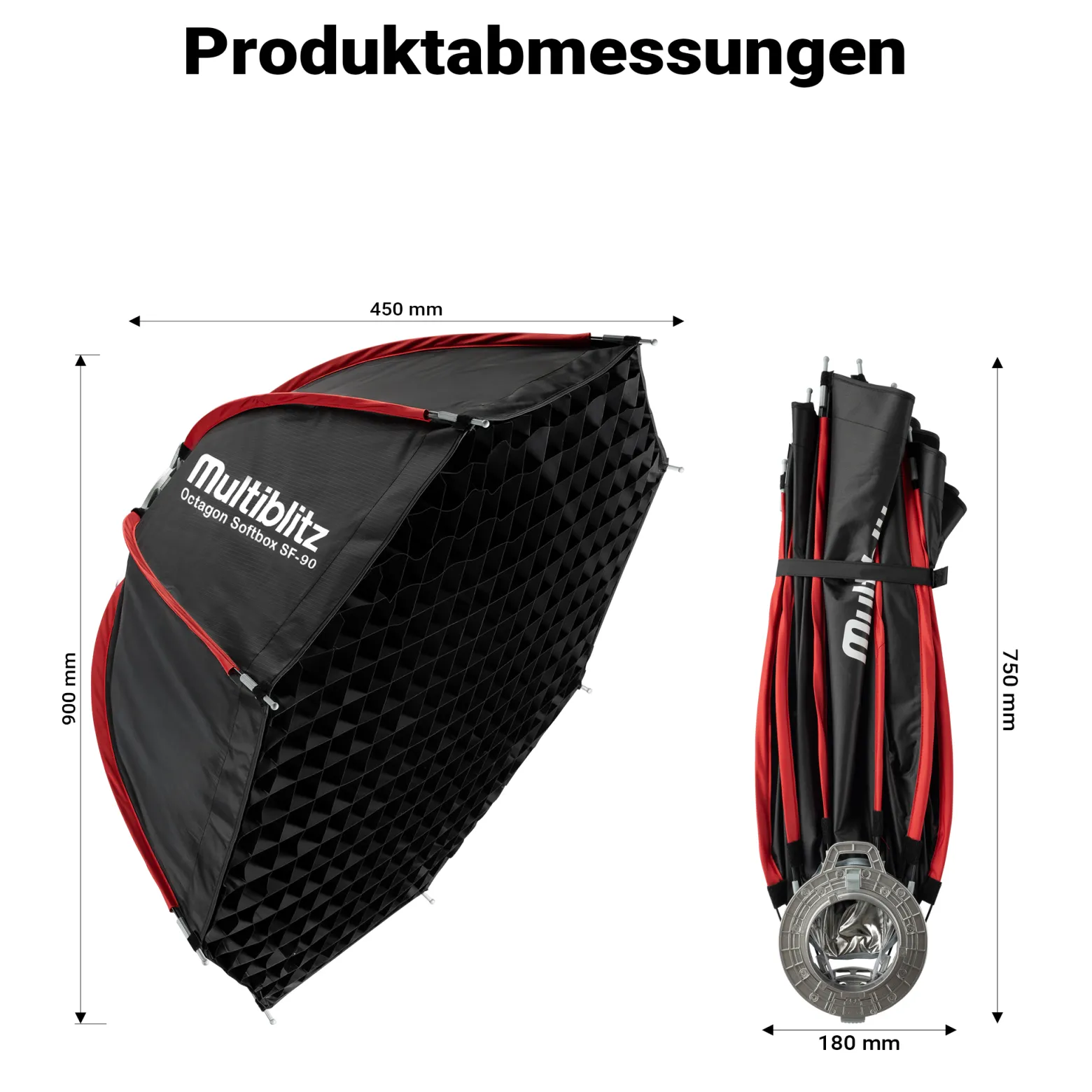 Multiblitz Octagon Softbox SF-90 Bowens mit Grid und Diffusoren, Lichtformer für Studioblitz und LED Dauerlicht, Lichtdiffusor für Porträtfotografie und Videobeleuchtung