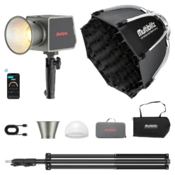Multiblitz Set aus MB-PL LED 100B Fotolicht mit FT-8051 Lampenstativ und Octagon Softbox Ø 40 cm