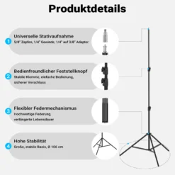 Multiblitz Set aus MB-PL LED 60B Fotolicht mit FT-8051 Lampenstativ und Octagon Softbox Ø 40 cm