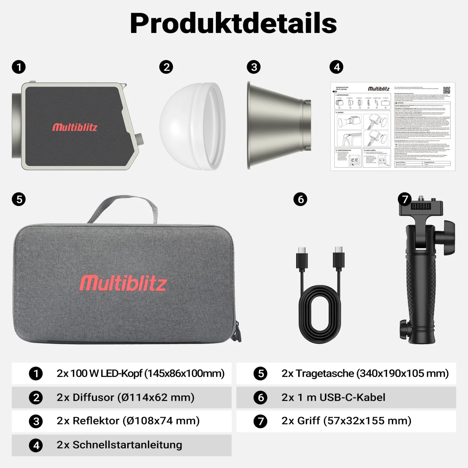 Multiblitz Set aus 2x LED 100B Fotolicht mit 2x FT-8051 Lampenstativ und 2x Octagon Softbox Ø 40 cm