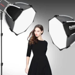 Multiblitz Set aus 2x LED 100B Fotolicht mit 2x FT-8051 Lampenstativ und 2x Octagon Softbox Ø 40 cm