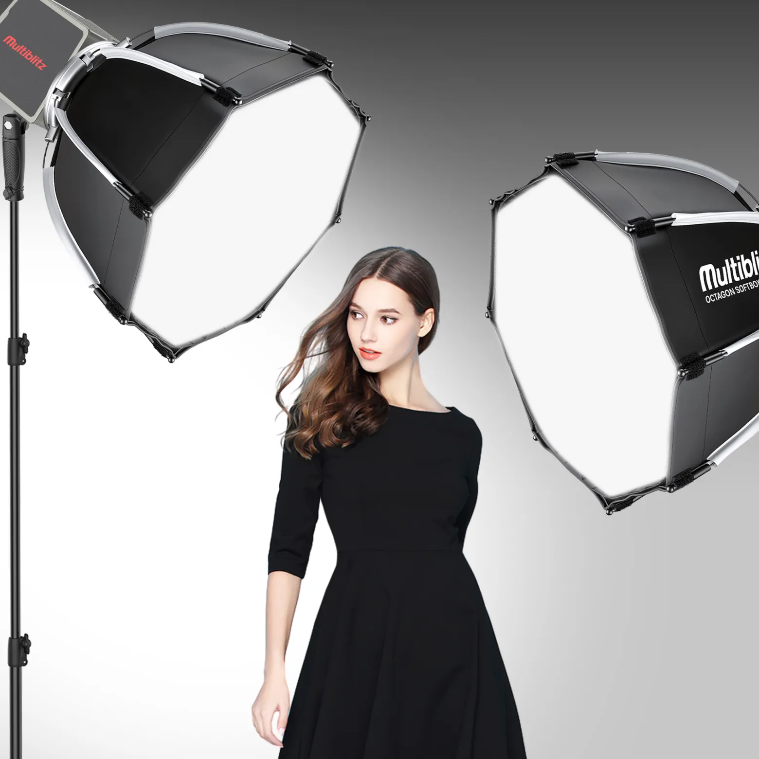 Multiblitz Set aus 2x LED 100B Fotolicht mit 2x FT-8051 Lampenstativ und 2x Octagon Softbox Ø 40 cm