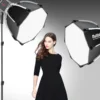 Multiblitz Set aus 2x LED 60B Fotolicht mit 2x FT-8051 Lampenstativ und 2x Octagon Softbox Ø 40 cm