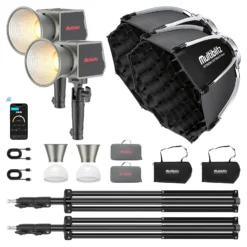 Multiblitz Set aus 2x LED 60B Fotolicht mit 2x FT-8051 Lampenstativ und 2x Octagon Softbox Ø 40 cm