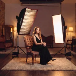 Multiblitz Softbox SF-60x90 Bowens mit Grid und Diffusoren, Lichtformer für Studioblitz und LED Dauerlicht, Lichtdiffusor für Porträtfotografie und Videobeleuchtung