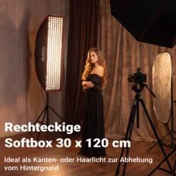 Multiblitz Softbox SF-30x120 Bowens mit Grid und Diffusoren, Lichtformer für Studioblitz und LED Dauerlicht, Lichtdiffusor für Porträtfotografie und Videobeleuchtung