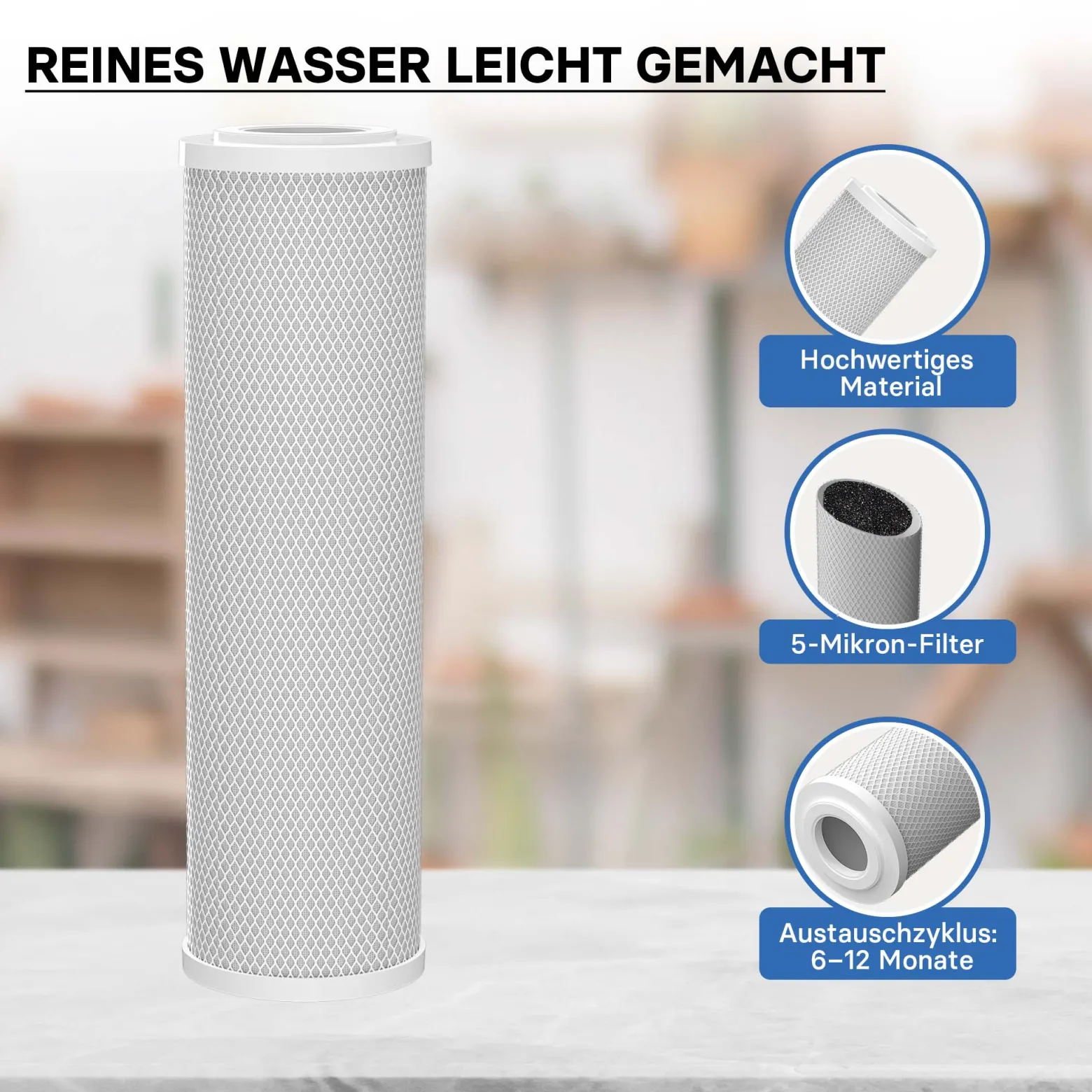 Naturewater CTO-10 Aktivkohle Block Filter 10 Zoll (254 mm) 5 µ Ersatz Wasserfilter, Umkehrosmose Filter, Ersatz Filterkartusche, Trinkwasserfilter