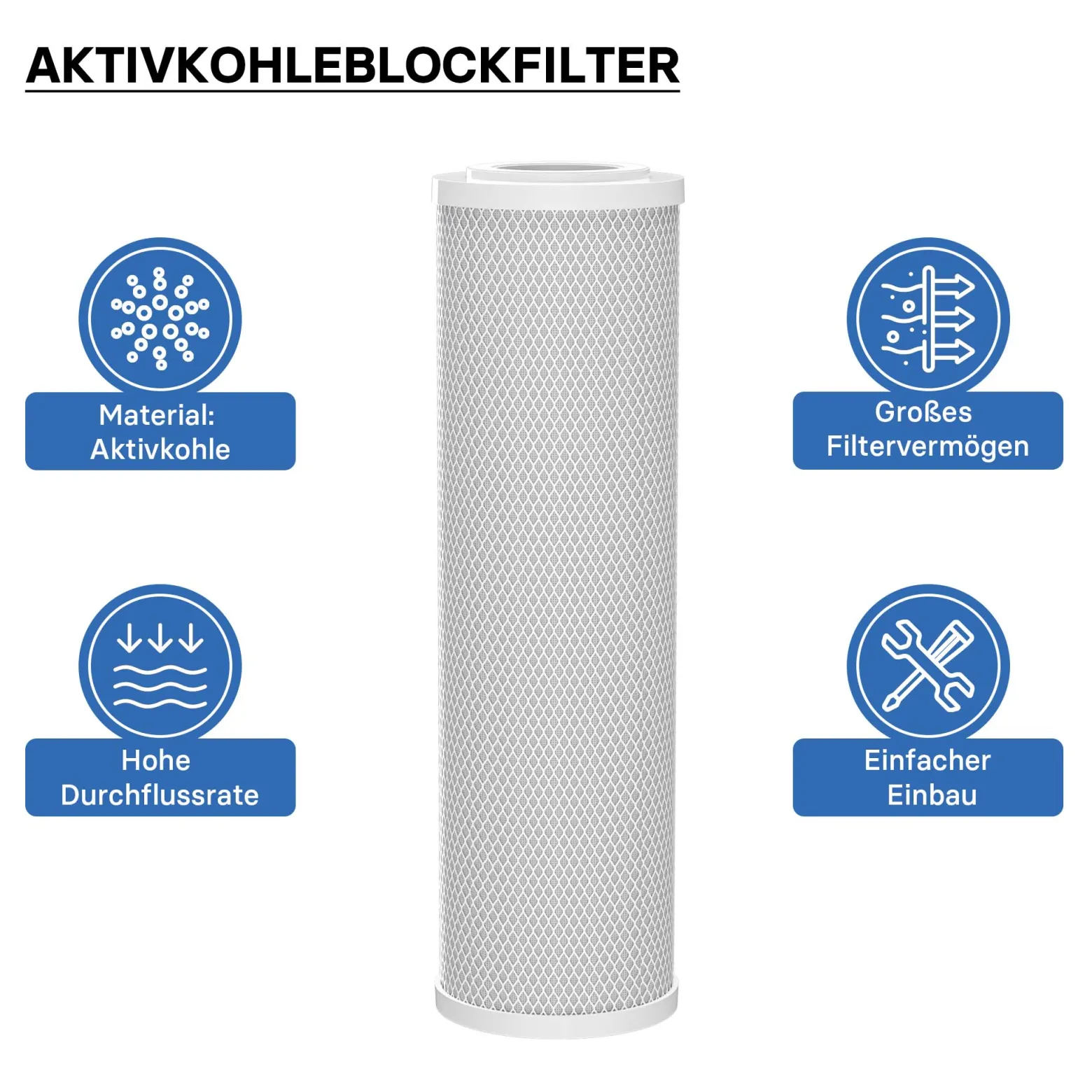 Naturewater CTO-10 Aktivkohle Block Filter 10 Zoll (254 mm) 5 µ Ersatz Wasserfilter, Umkehrosmose Filter, Ersatz Filterkartusche, Trinkwasserfilter
