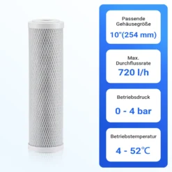 Naturewater CTO-10B Aktivkohle Block Filter 10 Zoll (254 mm) 5 µ Ersatz Wasserfilter, Umkehrosmose Filter, Ersatz Filterkartusche, Trinkwasserfilter