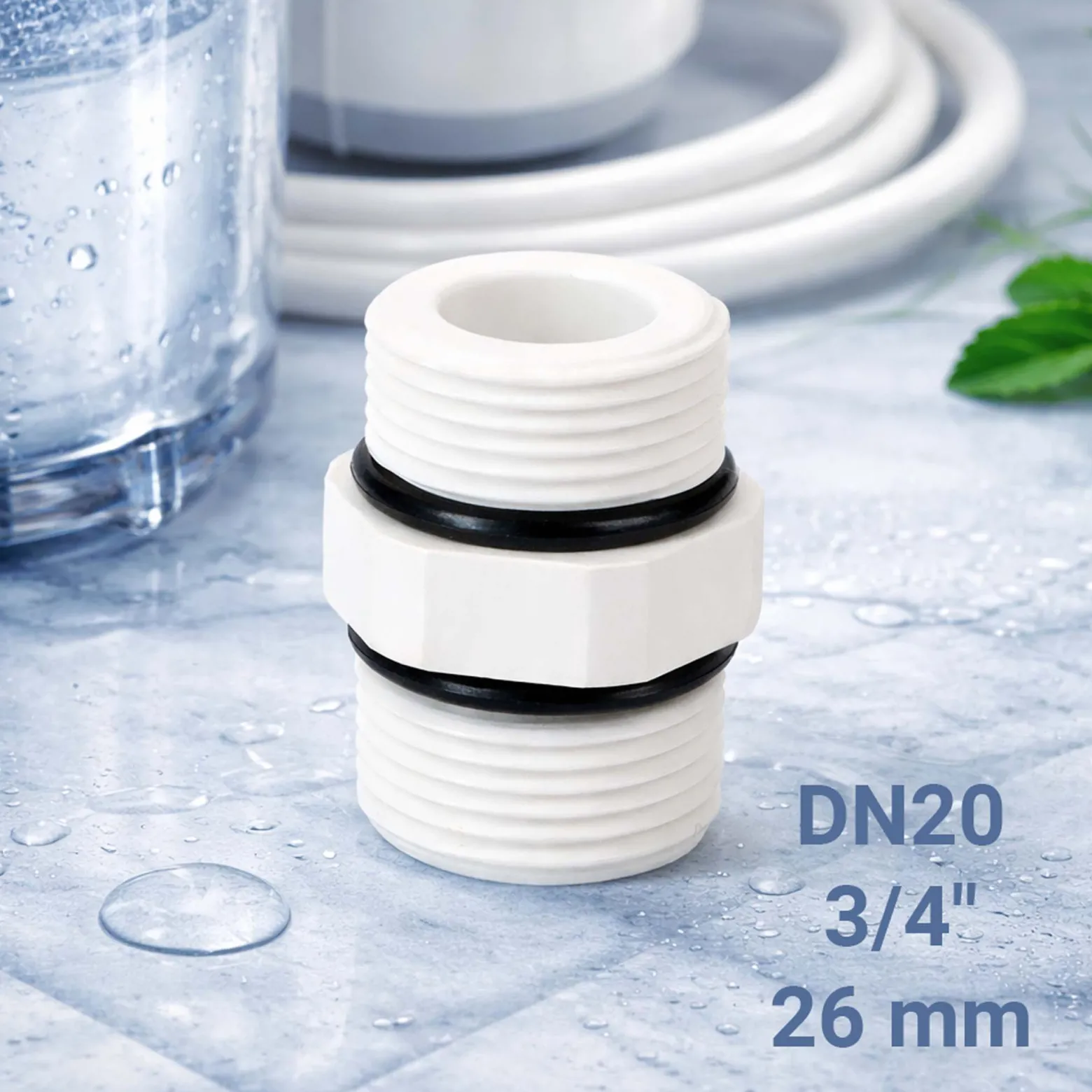Naturewater Ersatzteil Verbinder DN20 3/4" 26,16 mm aus Polypropylen für Wasserfilter Umkehrosmose Filter, Trinkwasser