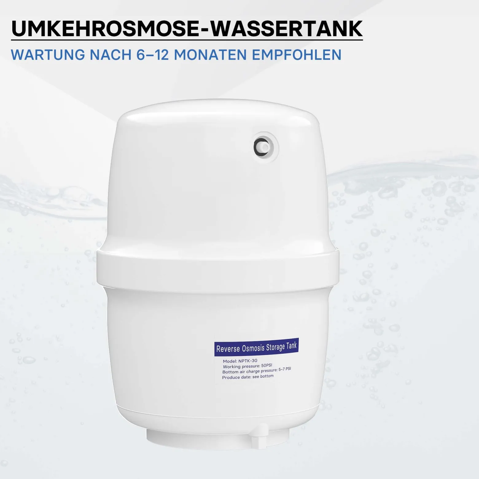 Naturewater 4 G Wassertank (15,14 L) für Umkehrosmose Wasser, Container lebensmittelecht, Vorratsbehälter mit Membran aus Butylkautschuk