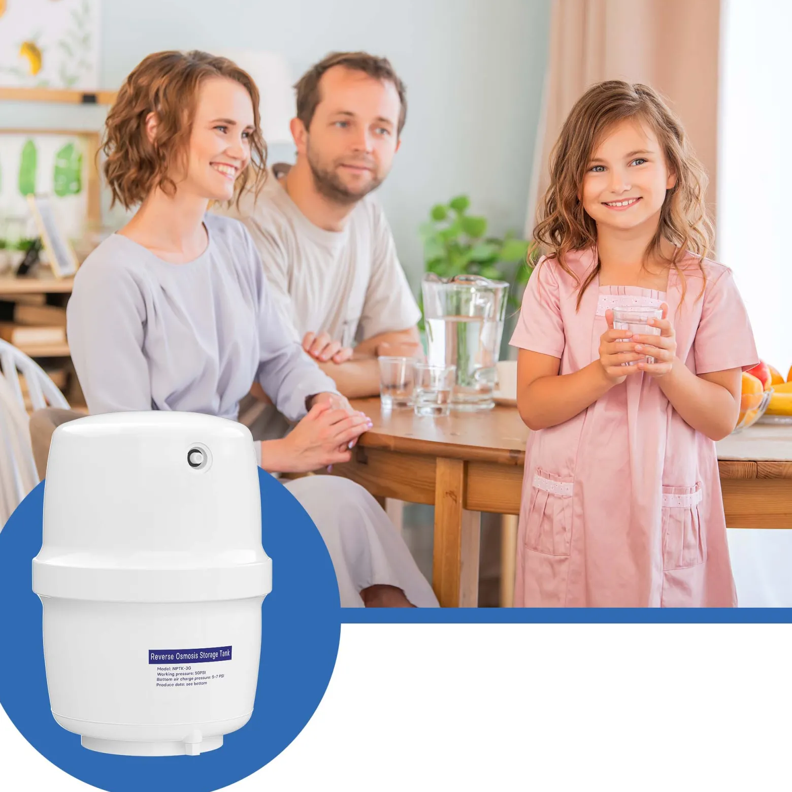 Naturewater 3 G Wassertank (11,35 L) für Umkehrosmose Wasser, Container lebensmittelecht, Vorratsbehälter mit Membran aus Butylkautschuk