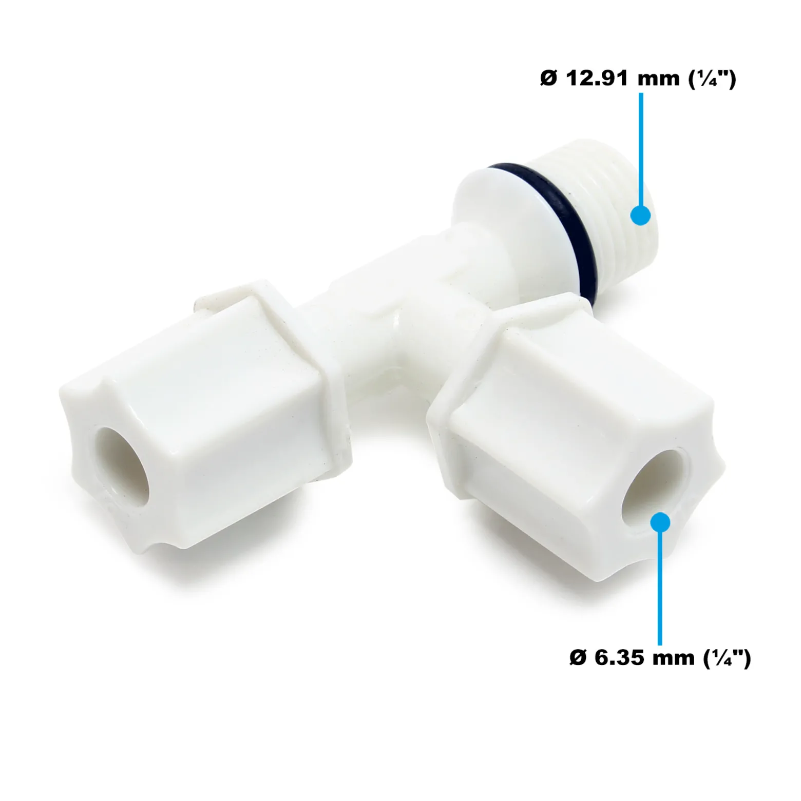 Naturewater Jaco T Fitting V1 für Schlauch mit 2x 6,35 mm Anschluss (1/4"), 12,7 mm Außengewinde (1/2"), für Trinkwasser Ultrafiltration Mikrofilter Umkehrosmose