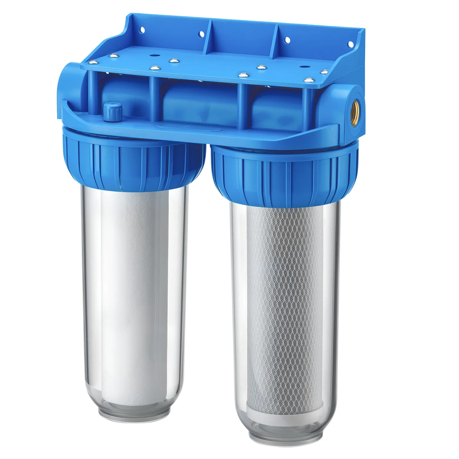 Naturewater NW-BR10B3 2 Stufen Wasserfilter Doppelfilter, 5 µ, 20,67 mm (1/2"), Ø62 mm PP Kartusche, Filter Wandhalterung, Filterschlüssel, Sedimentfilter Aktivkohleblock