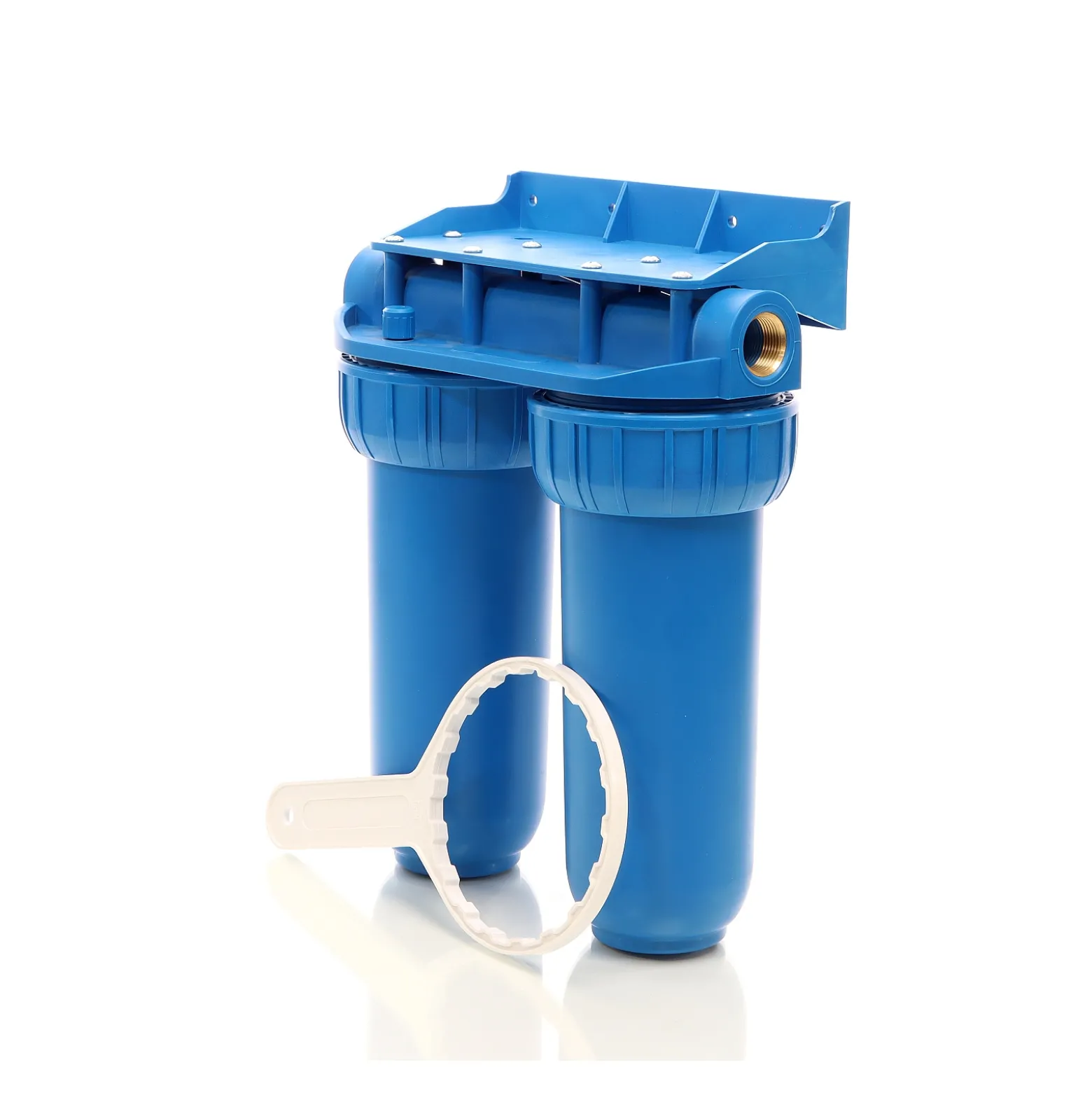 Naturewater NW-BR10B2 2 Stufen Wasserfilter Doppelfilter, 5 µ, 26,16 mm (3/4"), Ø62 mm PP Kartusche, Filter Wandhalterung, Filterschlüssel, Sedimentfilter Aktivkohleblock