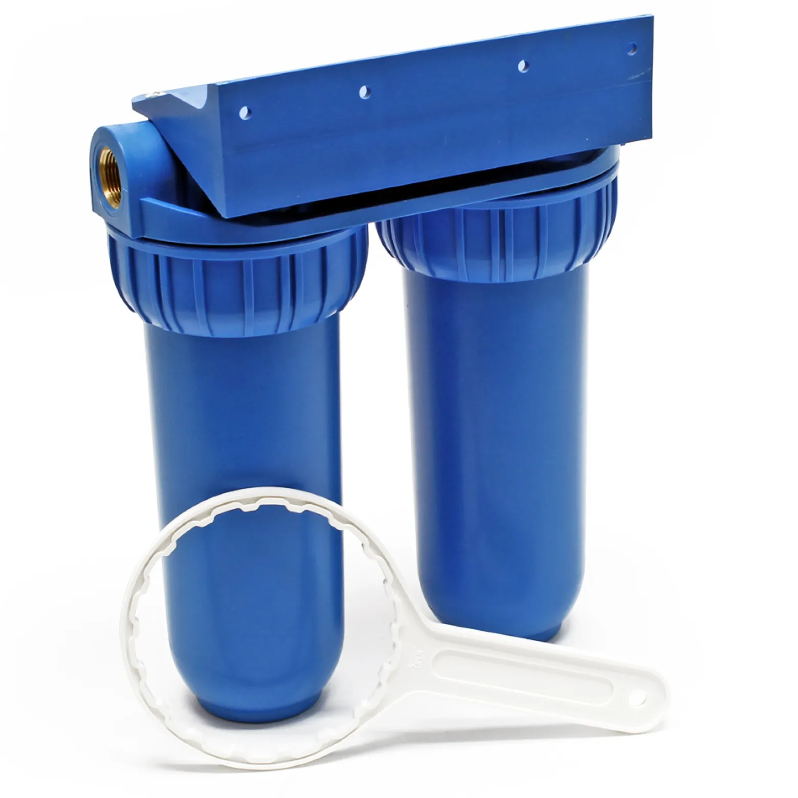 Naturewater NW-BR10B2 2 Stufen Wasserfilter Doppelfilter, 5 µ, 26,16 mm (3/4"), Ø62 mm PP Kartusche, Filter Wandhalterung, Filterschlüssel, Sedimentfilter Aktivkohleblock