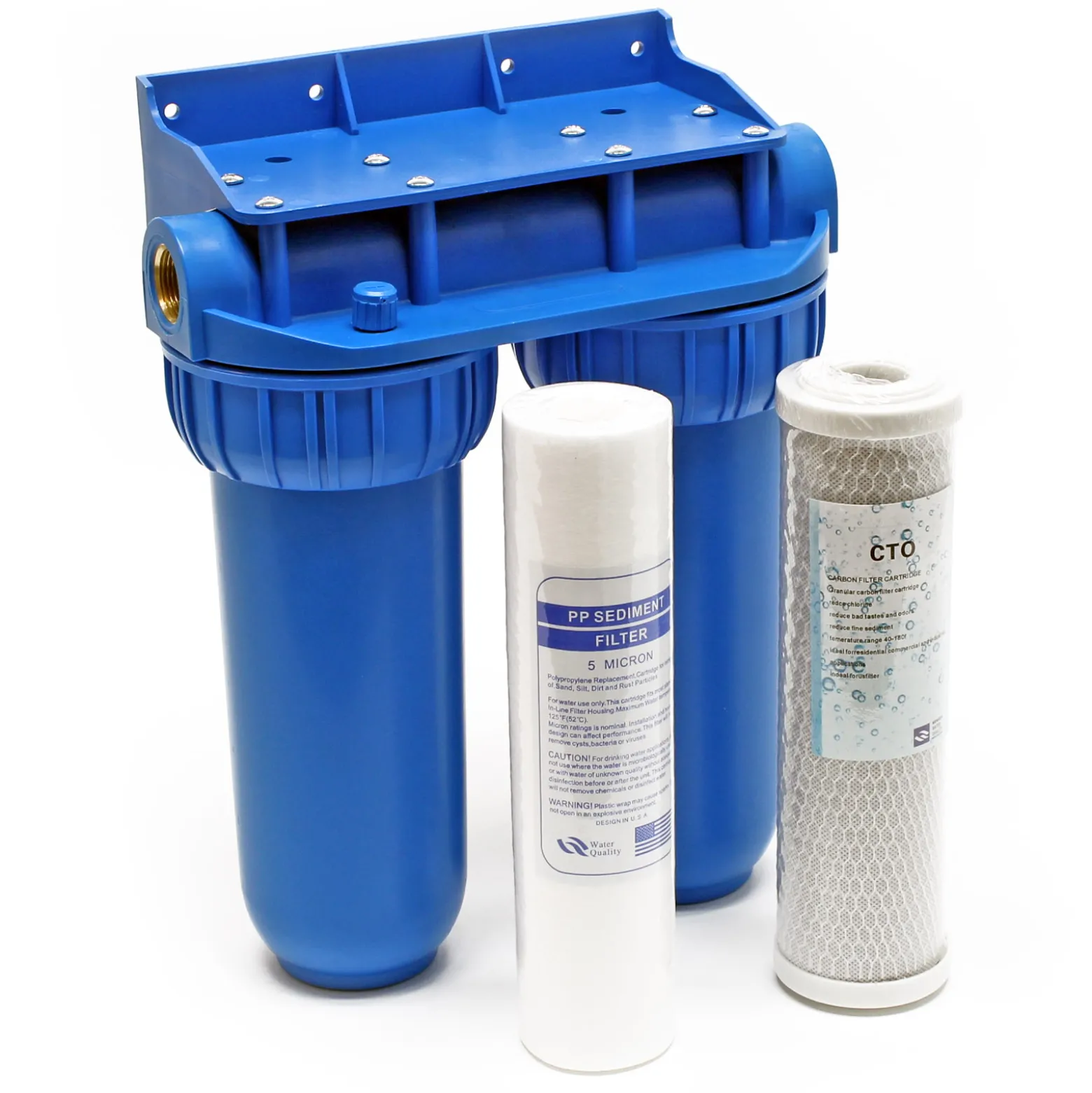 Naturewater NW-BR10B2 2 Stufen Wasserfilter Doppelfilter, 5 µ, 26,16 mm (3/4"), Ø62 mm PP Kartusche, Filter Wandhalterung, Filterschlüssel, Sedimentfilter Aktivkohleblock