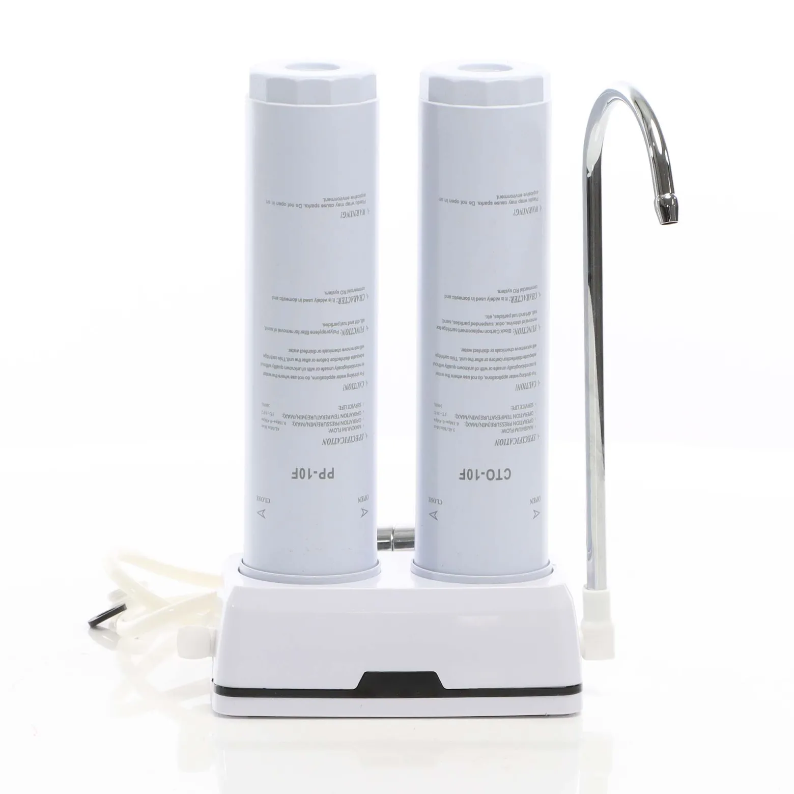 Naturewater NW-2-PPCTO 2 Stufen Counter Top Wasserfilter, 5 µ, PP Sediment und Aktivkohle Block Filtereinsatz, mit Universaladapter, Wasserhahn