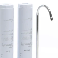 Naturewater NW-2-PPCTO 2 Stufen Counter Top Wasserfilter, 5 µ, PP Sediment und Aktivkohle Block Filtereinsatz, mit Universaladapter, Wasserhahn