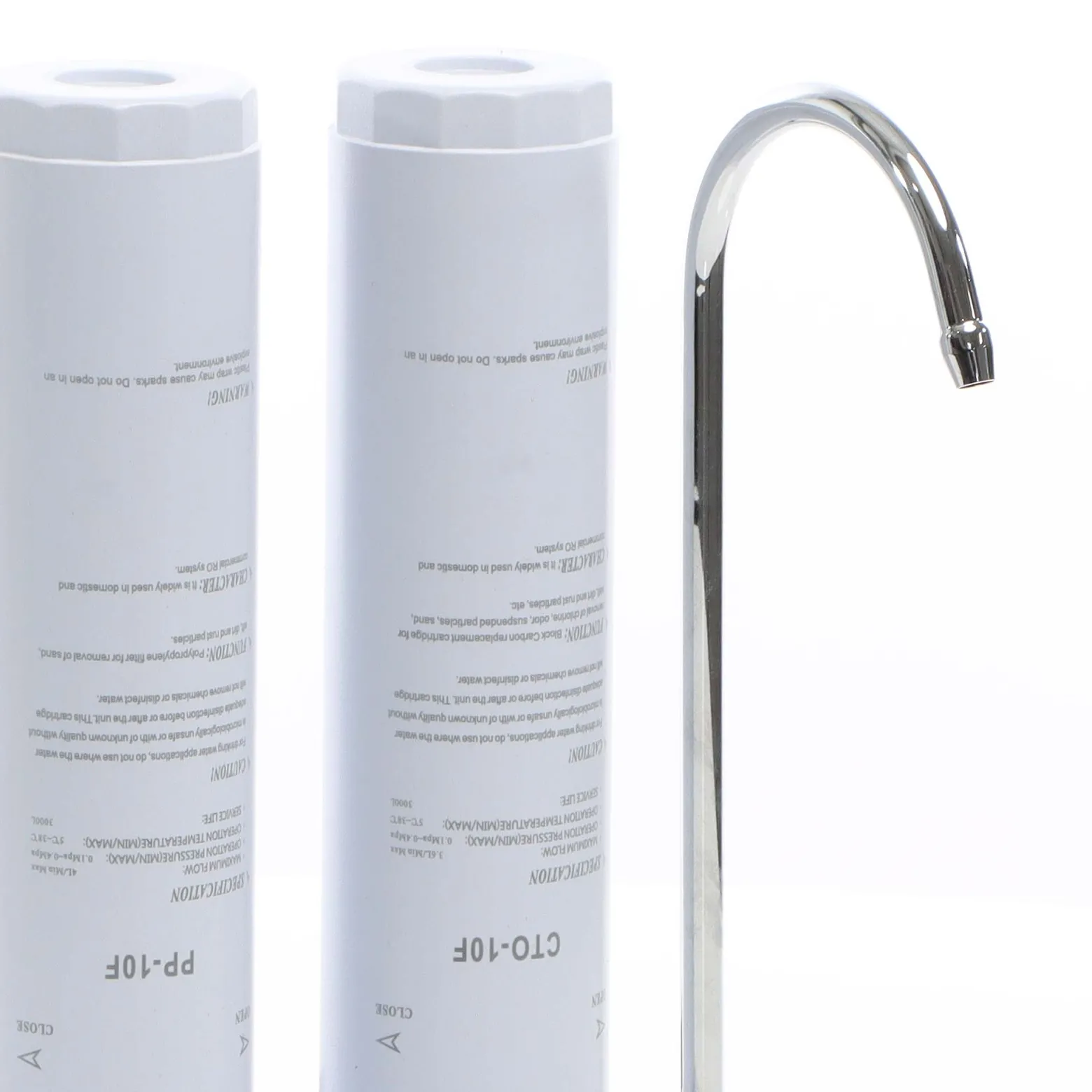 Naturewater NW-2-PPCTO 2 Stufen Counter Top Wasserfilter, 5 µ, PP Sediment und Aktivkohle Block Filtereinsatz, mit Universaladapter, Wasserhahn
