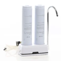 Naturewater NW-2-PPCTO 2 Stufen Counter Top Wasserfilter, 5 µ, PP Sediment und Aktivkohle Block Filtereinsatz, mit Universaladapter, Wasserhahn