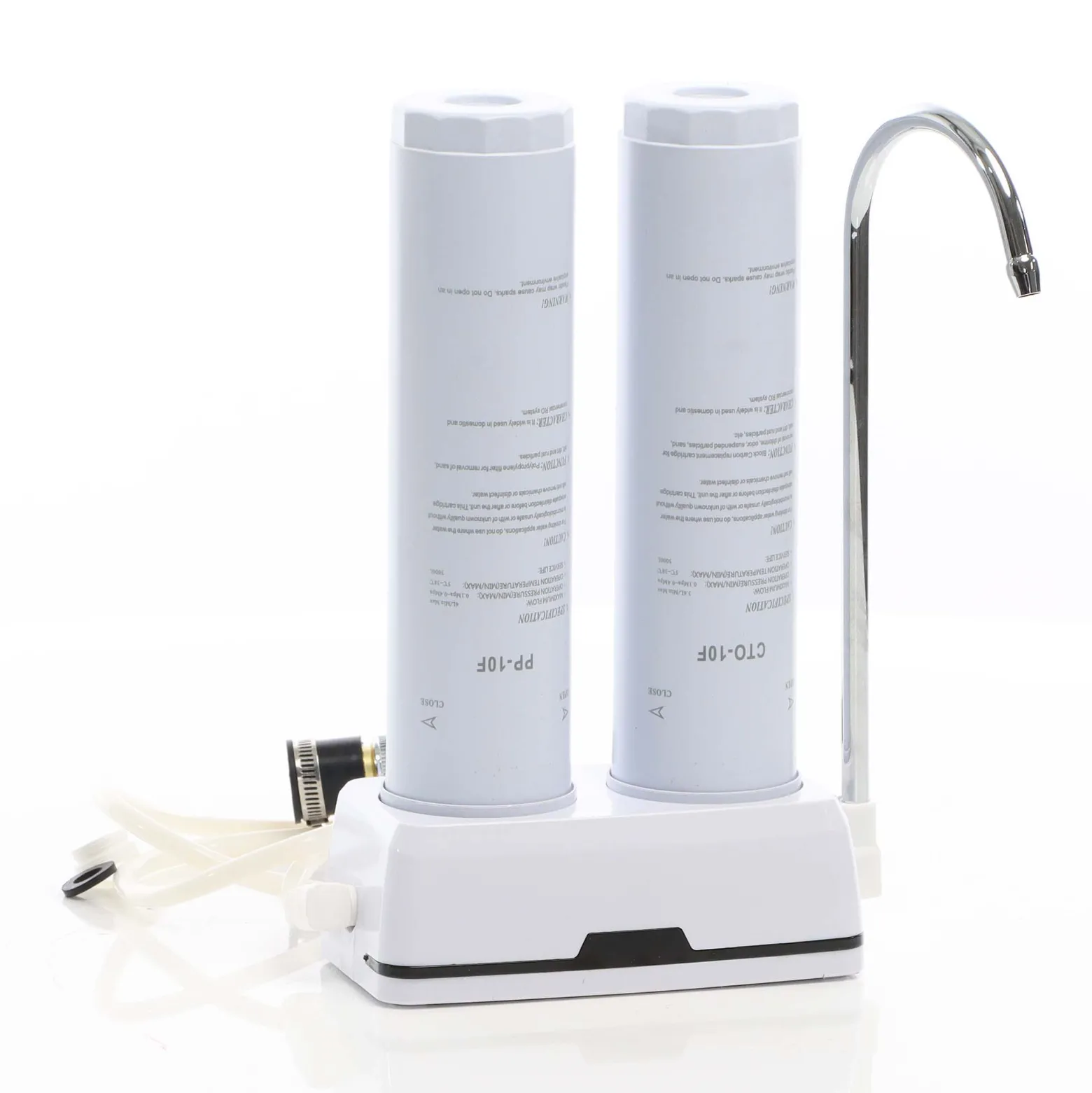 Naturewater NW-2-PPCTO 2 Stufen Counter Top Wasserfilter, 5 µ, PP Sediment und Aktivkohle Block Filtereinsatz, mit Universaladapter, Wasserhahn