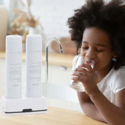 Naturewater NW-2-PPCTO 2 Stufen Counter Top Wasserfilter, 5 µ, PP Sediment und Aktivkohle Block Filtereinsatz, mit Universaladapter, Wasserhahn
