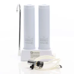 Naturewater NW-2-PPCTO 2 Stufen Counter Top Wasserfilter, 5 µ, PP Sediment und Aktivkohle Block Filtereinsatz, mit Universaladapter, Wasserhahn