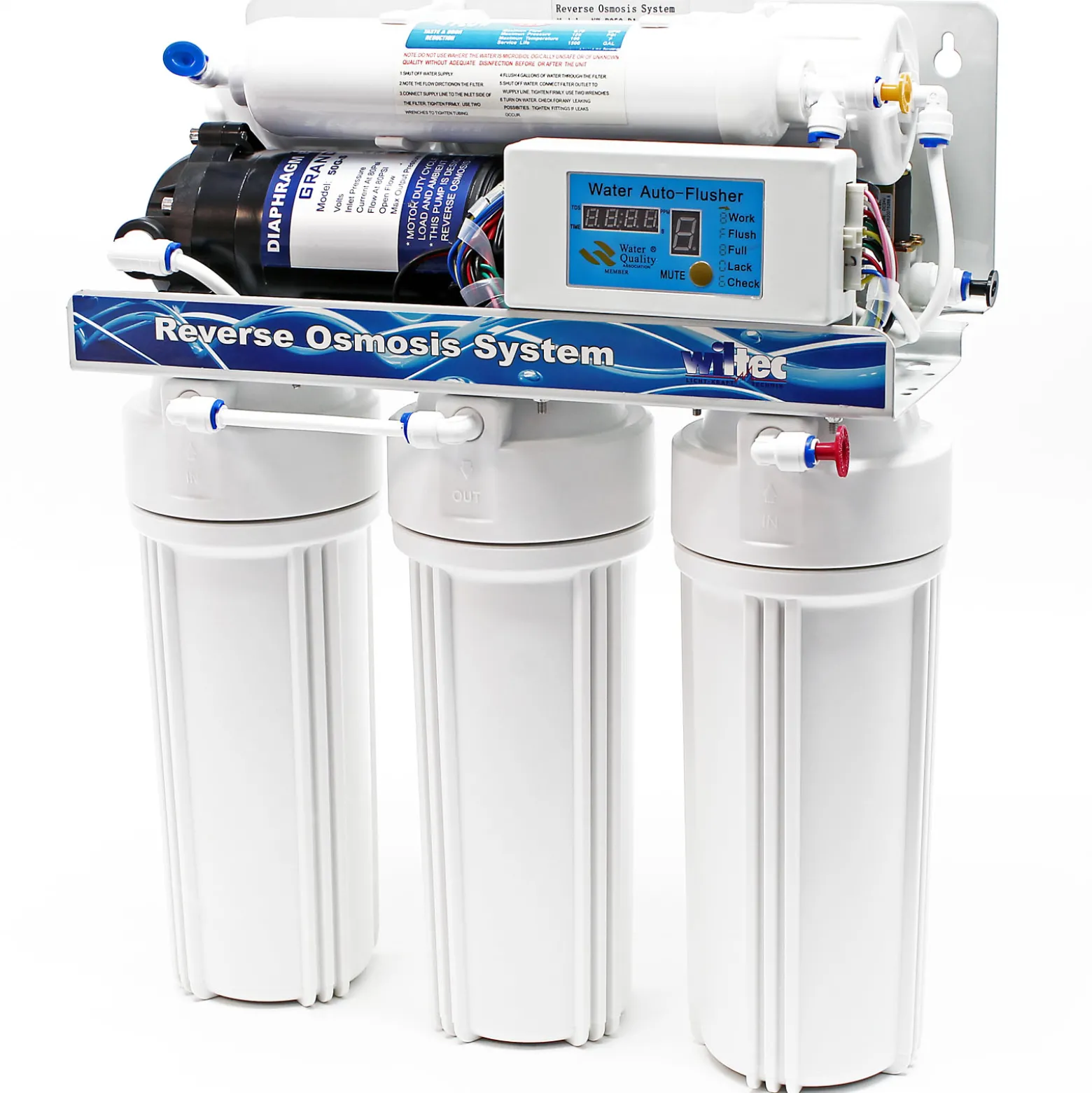 Naturewater NW-RO50-D1 Umkehrosmoseanlage 190 L/Tag, 5-stufiges Trinkwasser Filtrationssystem, Osmose System mit Druckerhöhungspumpe