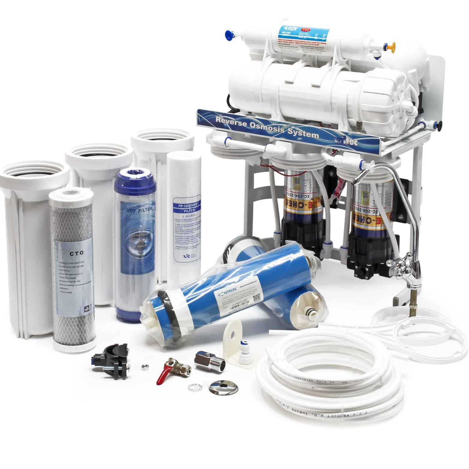 Naturewater NW-RO400-E2 Umkehrosmoseanlage 1500 L/Tag, 5-stufiges Trinkwasser Filtrationssystem, Osmose System mit Druckerhöhungspumpe