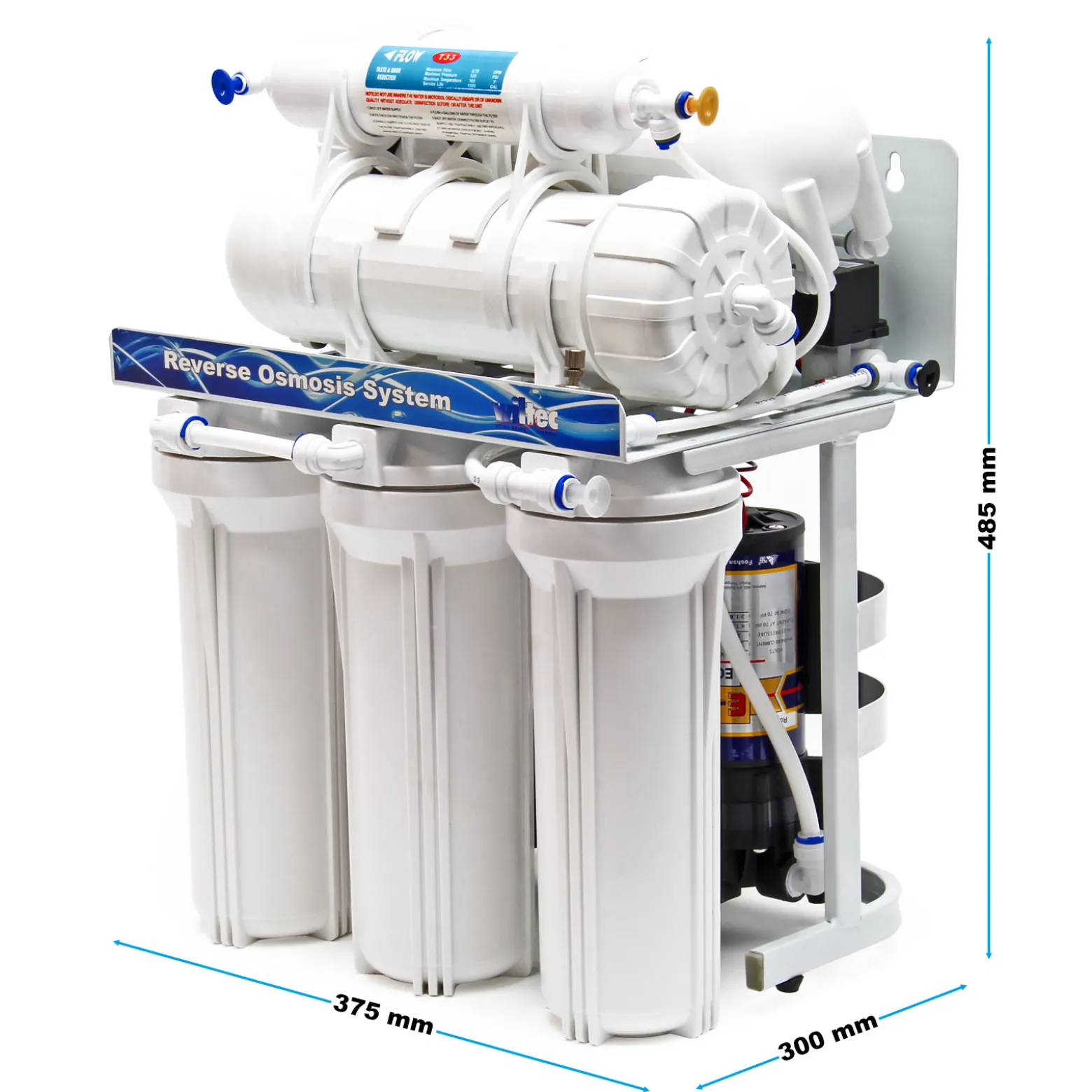 Naturewater NW-RO400-E2 Umkehrosmoseanlage 1500 L/Tag, 5-stufiges Trinkwasser Filtrationssystem, Osmose System mit Druckerhöhungspumpe