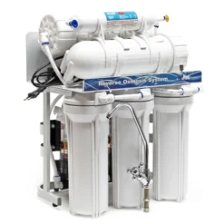 Naturewater NW-RO400-E2 Umkehrosmoseanlage 1500 L/Tag, 5-stufiges Trinkwasser Filtrationssystem, Osmose System mit Druckerhöhungspumpe