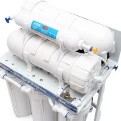Naturewater NW-RO400-E2 Umkehrosmoseanlage 1500 L/Tag, 5-stufiges Trinkwasser Filtrationssystem, Osmose System mit Druckerhöhungspumpe