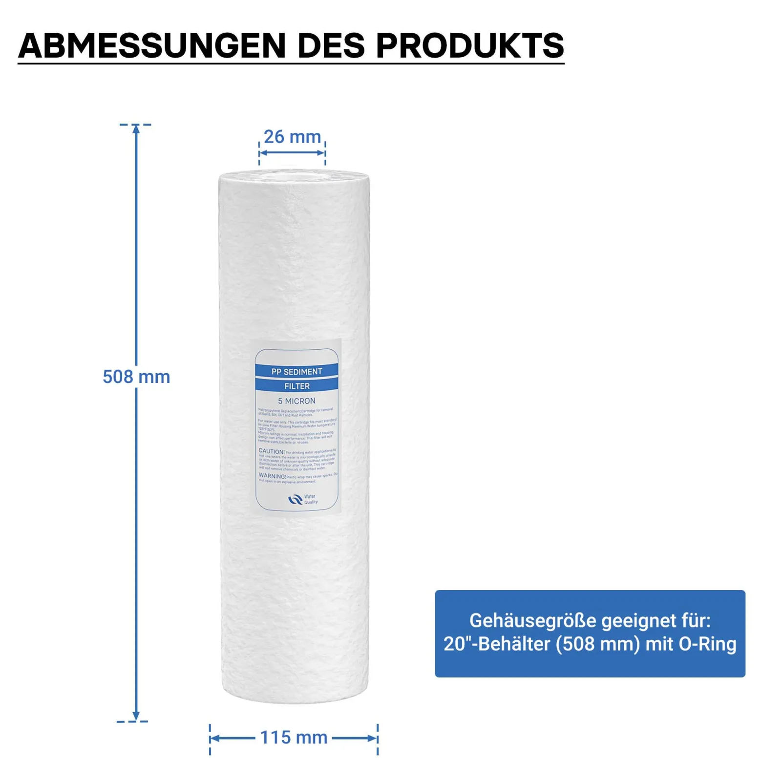Naturewater PP-20A-1 Sedimentfilter 20 Zoll (508 mm) 5 µ Ersatz Wasserfilter, Umkehrosmose Filter, Ersatz Filterkartusche
