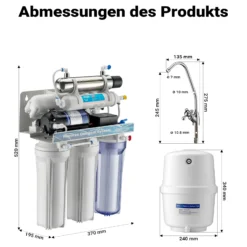 Naturewater 6 Stufen Umkehrosmose 180 L/Tag, RO Omsoseanlage mit UV Klärer und Druckerhöhungspumpe für sauberes Trinkwasser