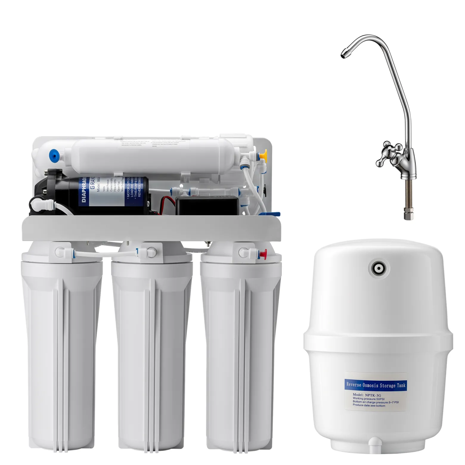 Naturewater 5 Stufen Umkehrosmose 180 L/Tag mit Druckerhöhungspumpe und manuellem Ventil, RO Omsoseanlage für sauberes Trinkwasser