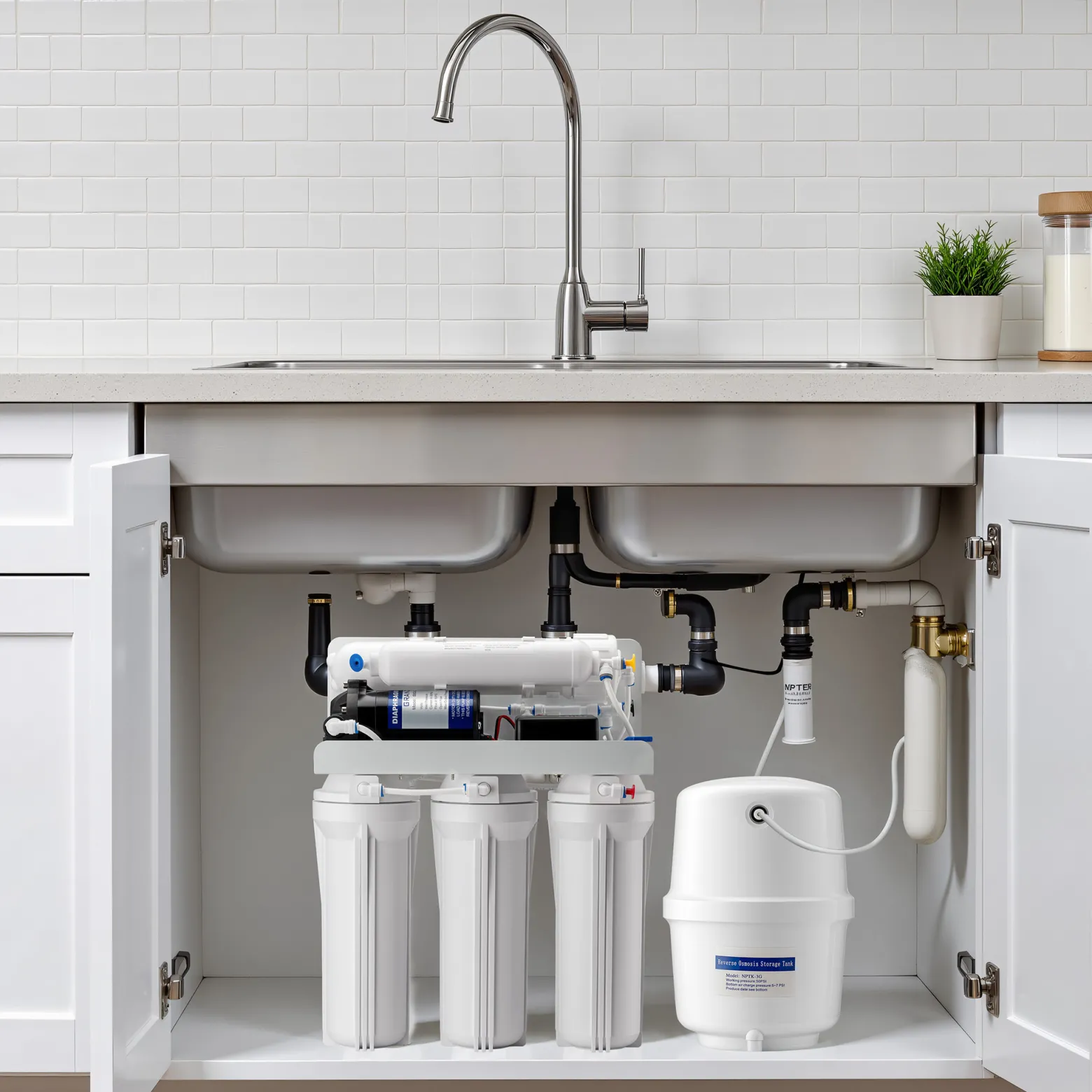 Naturewater 5 Stufen Umkehrosmose 180 L/Tag mit Druckerhöhungspumpe und manuellem Ventil, RO Omsoseanlage für sauberes Trinkwasser
