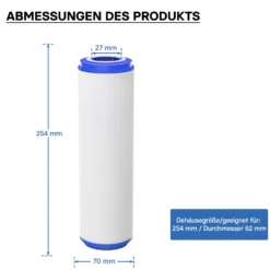 Naturewater UDF-10A Aktivkohle Granulat Filter 10 Zoll (254 mm) 5 µ Ersatz Wasserfilter, Umkehrosmose Filter, Ersatz Filterkartusche