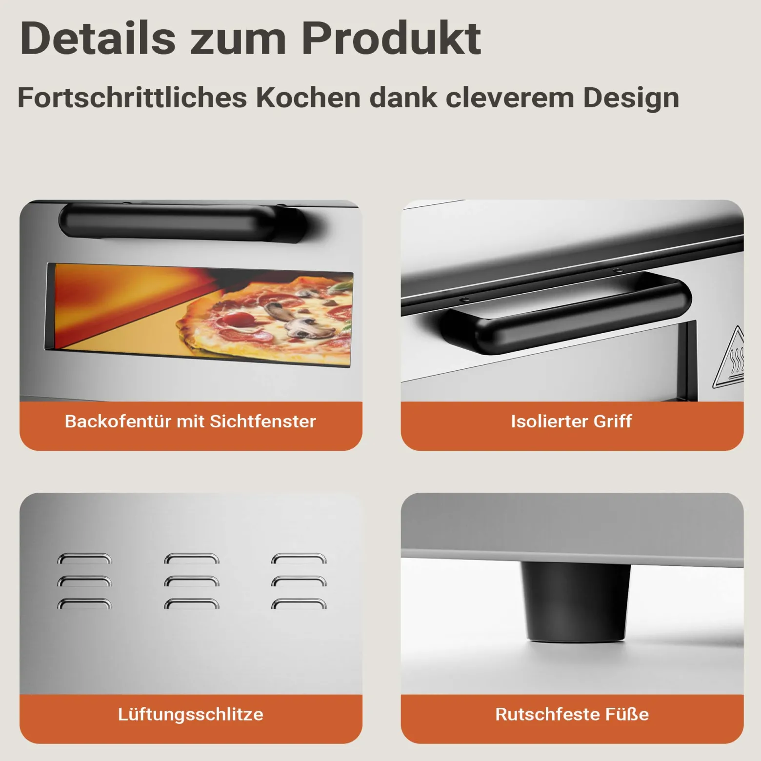 Pizza-Backofen 2000W mit Cordierit Stein für Pizza wie aus dem Steinofen Pizzaofen Backofen Gastro