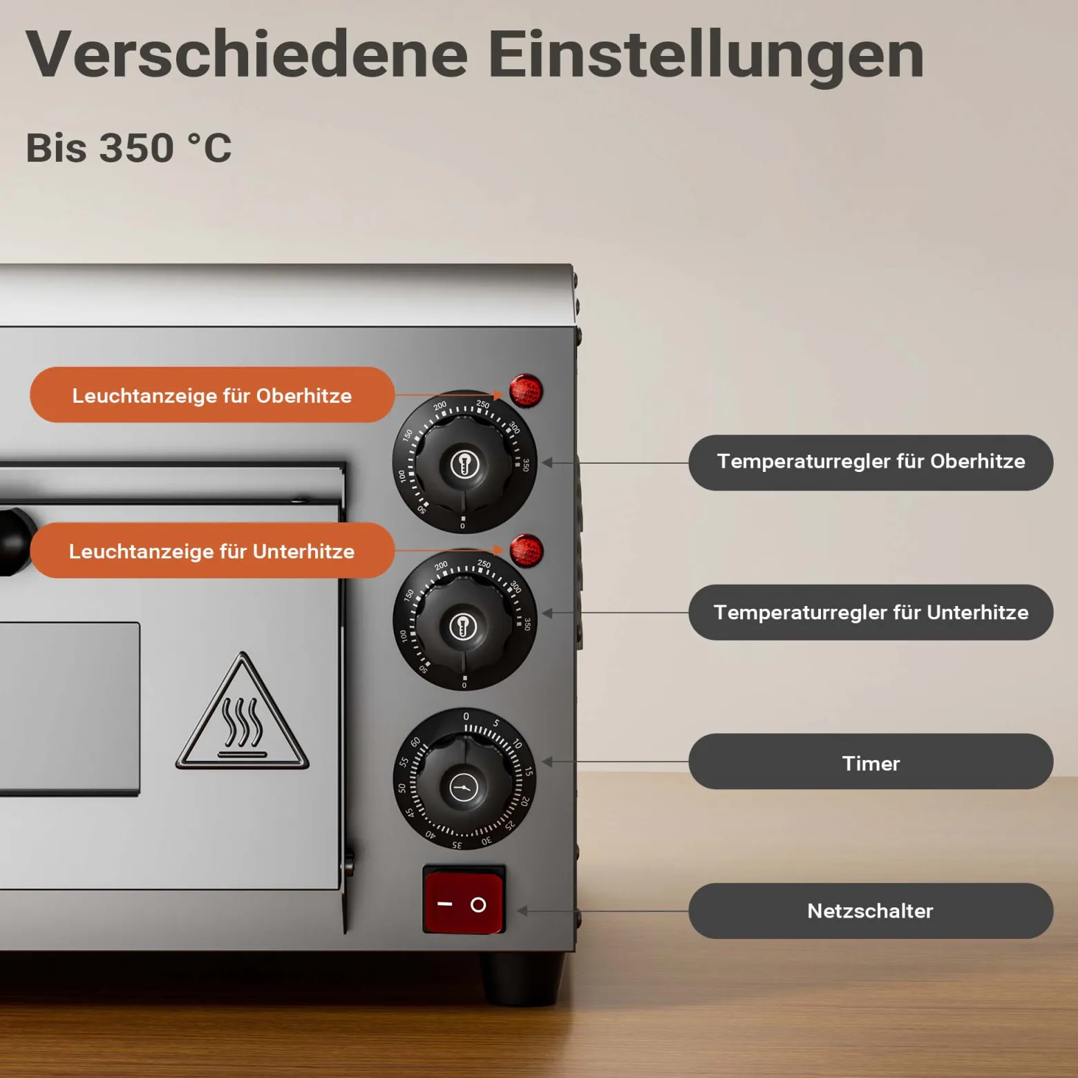 Pizza-Backofen 2000W mit Cordierit Stein für Pizza wie aus dem Steinofen Pizzaofen Backofen Gastro