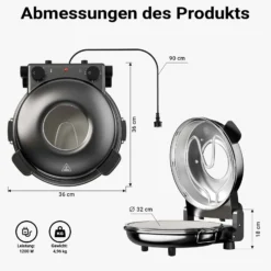 Pizzamaker mit Keramiksteinplatte Ø32cm und Sichtfenster, zwei Heizelemente max. 400°C, mit Timer