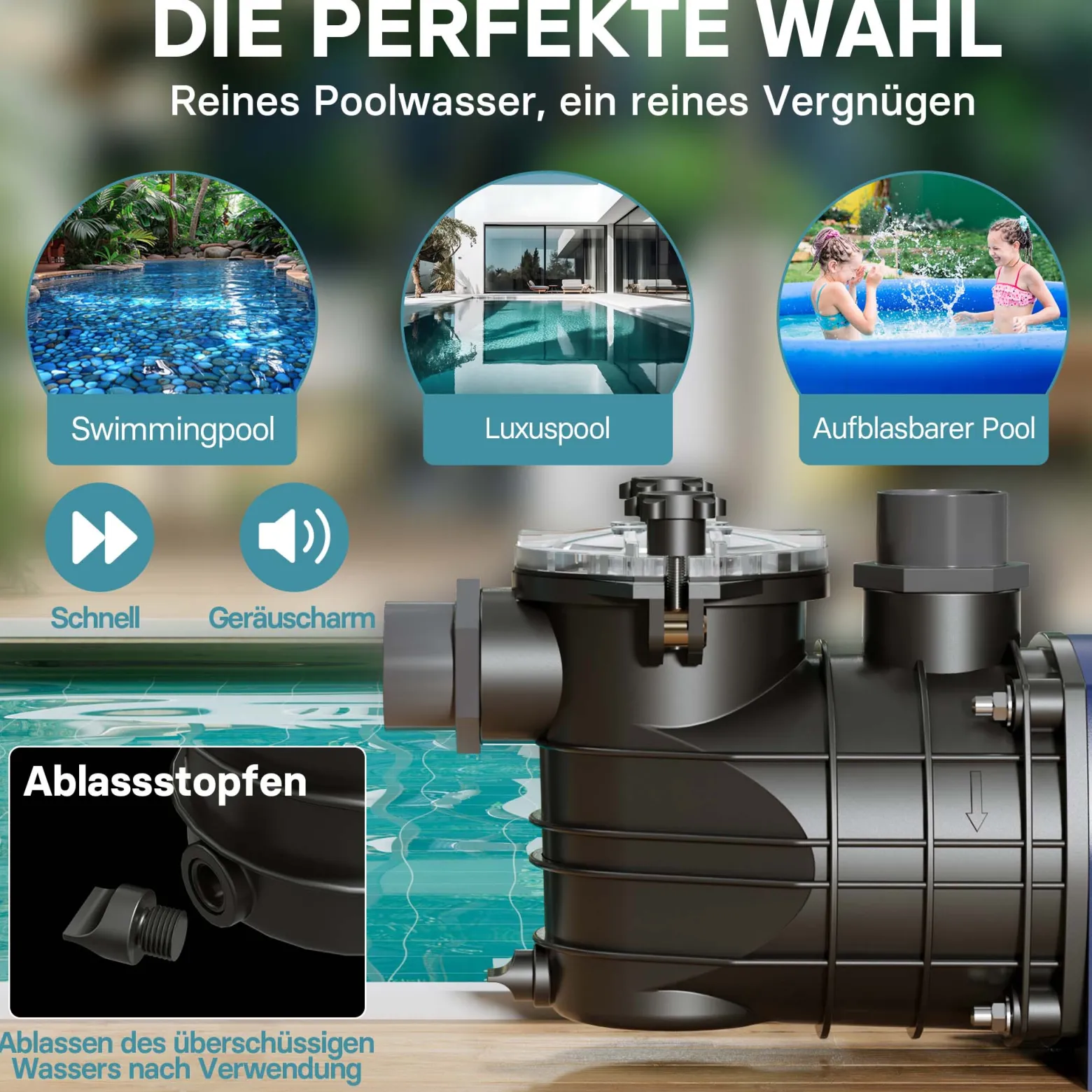 Pool Pumpe 17700 l/h 1100 W Schwimmbadpumpe Filterpumpe Umwälzpumpe Pool