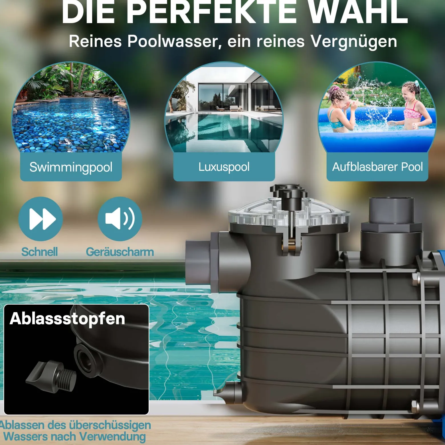Pool Pumpe 26400 l/h 2200 W Schwimmbadpumpe Filterpumpe Umwälzpumpe Pool