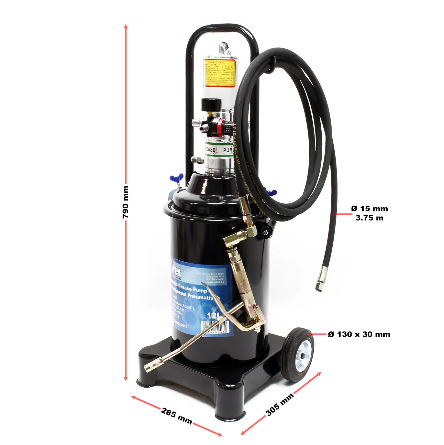 Profi Fettpresse fahrbar mit Druckluft betrieben und 12 Liter Tank pneumatische Abschmierpresse